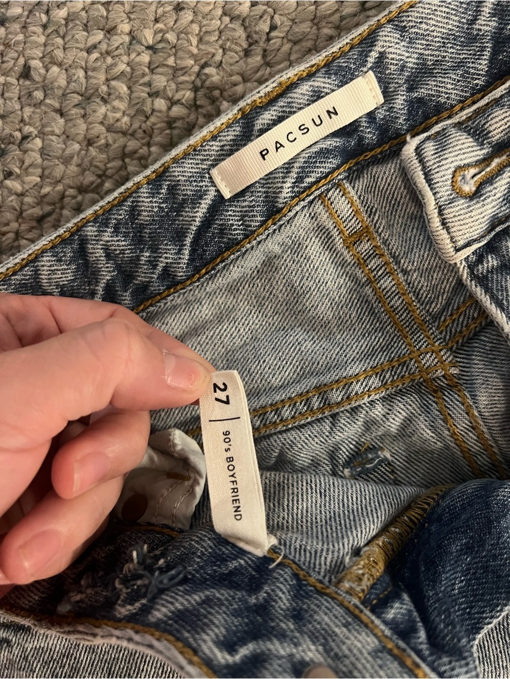 PacSun Boyfriend Jeans - Light Blue Denim with Gold Stitching